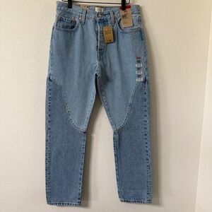 Levis 501 Original High Rise Straight Leg Two Tone Paneled Jeans Blue 29x30 NWT